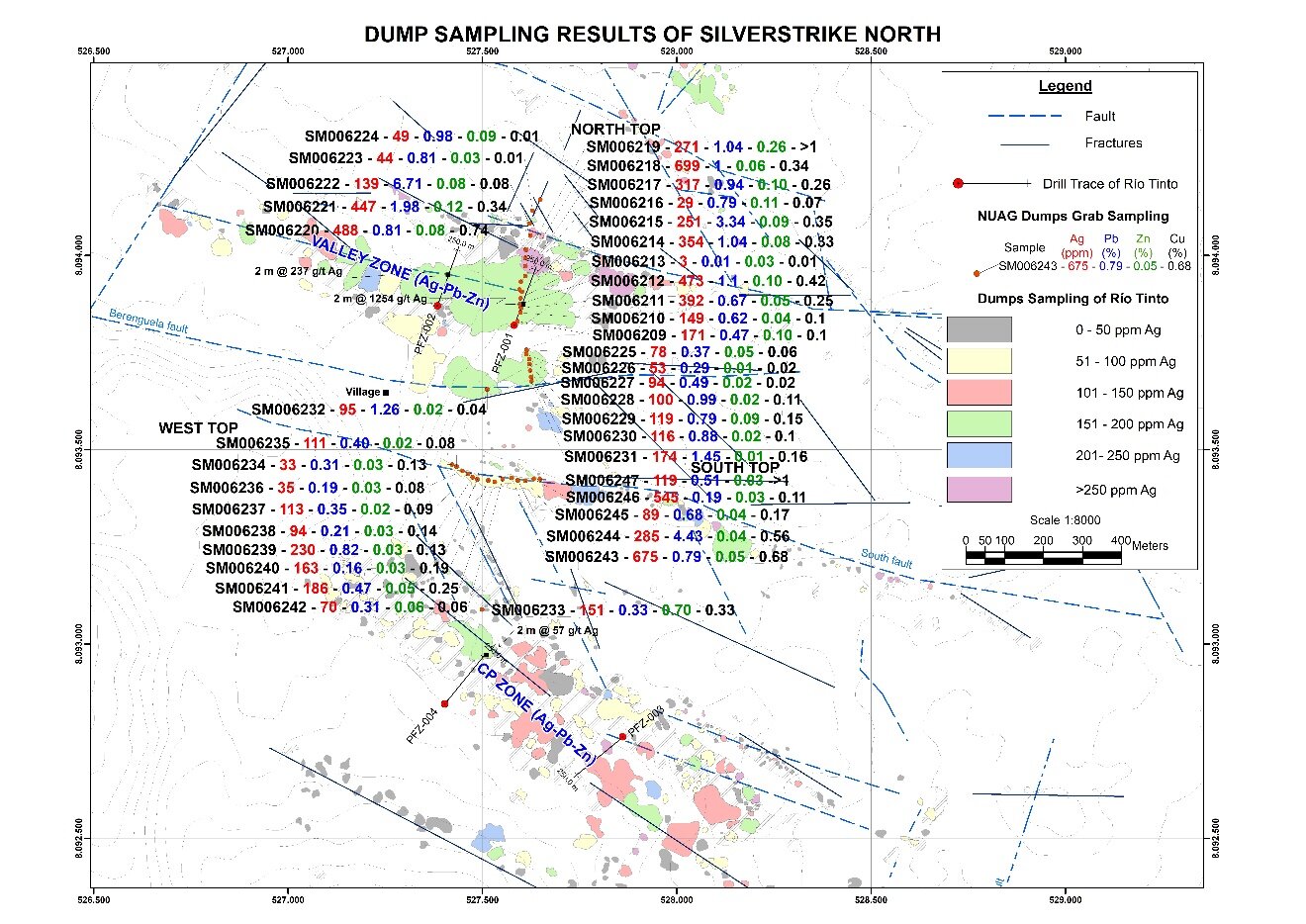 Figure 2: Mining Dump Sampling Results for Silverstrike North